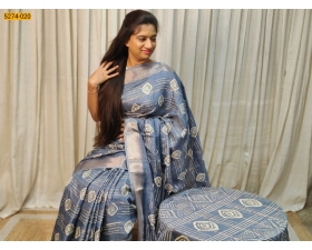 Gray  Bandhini Printed Silk Saree