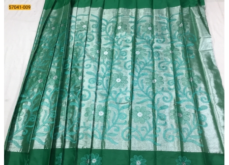 Dark Green Tissue Silk Embroidery Saree