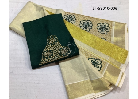 Golden floral tissue silk saree