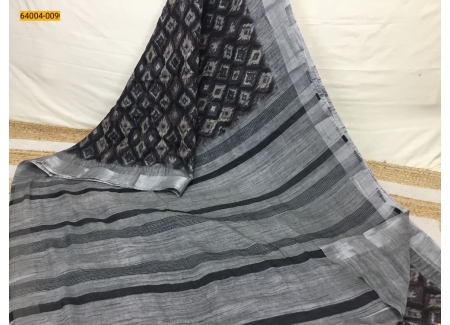 Black With Gray Linen Cotton Digital Print Saree