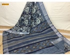 Blue Linen Cotton Digital Print Saree