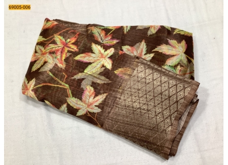 Brown Indigo Silk Cotton Printed Sarees