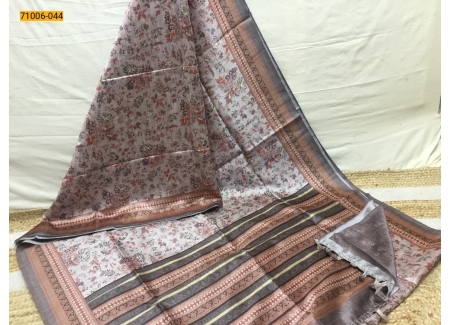 Brown Kalamkari Soft Linen Silk Saree
