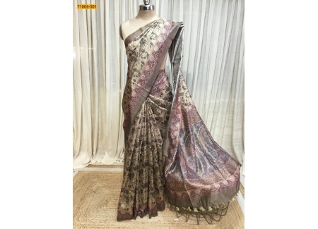 Light Brown Kalamkari Soft Linen Silk Saree