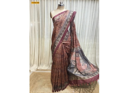 Maroon Kalamkari Soft Linen Silk Saree