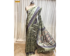 Pista Green Kalamkari Soft Linen Silk Saree