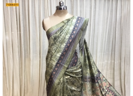 Pista Green Kalamkari Soft Linen Silk Saree