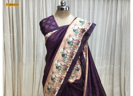 Violet Kalamkari Soft Linen Silk Saree