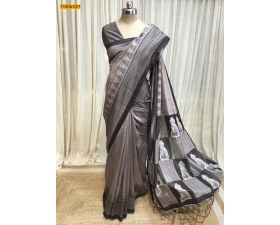 Gray Kalamkari Soft Linen Silk Saree