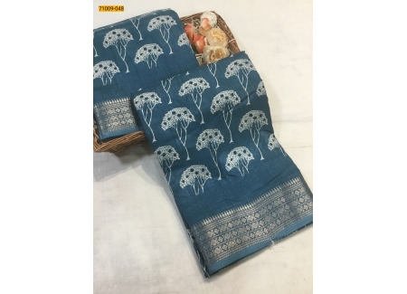 Rama Green Bhagalpur Fancy Soft Crepe Silk Printed Saree