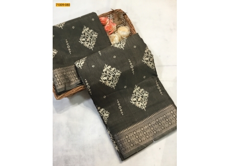 Dark Gray Bhagalpur Fancy Soft Crepe Silk Printed Saree