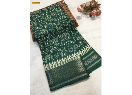 Green Fancy Soft Crepe Silk Varli Print Saree