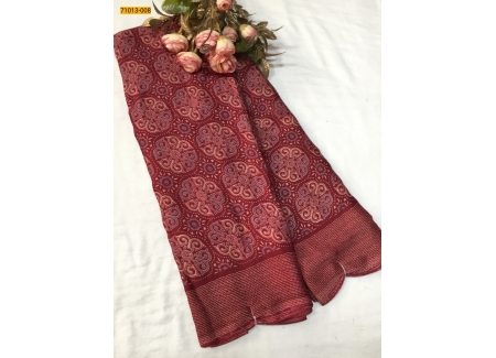 Red Metallic Silk Crepe Printed Saree