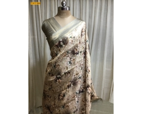 Brown Banaras Softy Silk Digital Printed Saree