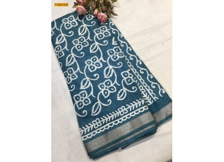 Rama Green Indigo Fancy Binny Silk Printed Saree