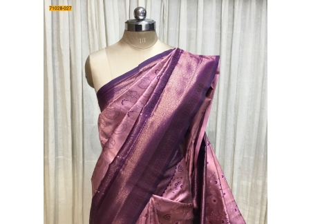 Purple Floral Molten Gold Kanchi Silk Saree
