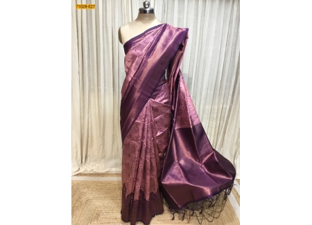 Purple Floral Molten Gold Kanchi Silk Saree