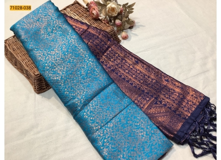 Blue Diamond Floral Kanchi Weavings Silk Saree