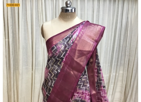 Gray With Pink Digital Print Fancy Linen Cotton Saree