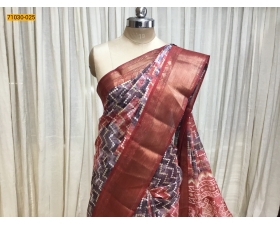 Lavender With Red Digital Print Fancy Linen Cotton Saree