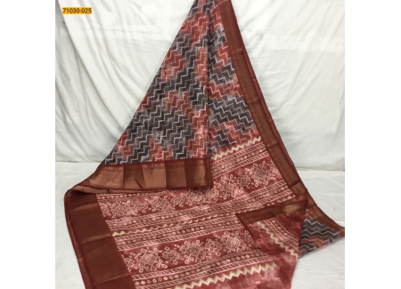 Lavender With Red Digital Print Fancy Linen Cotton Saree