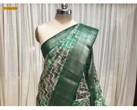 Green Digital Print Fancy Linen Cotton Saree