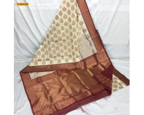 Cream Red Combo Banarasi Warm Silk Saree