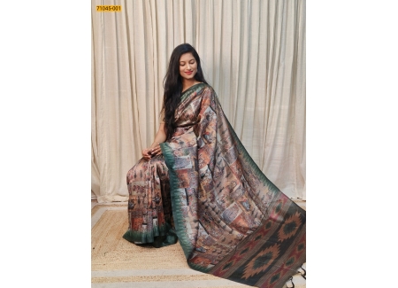 Multicolor Kalamkari Soft Linen Silk Saree