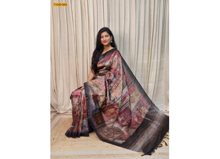 Multicolor Kalamkari Soft Linen Silk Saree