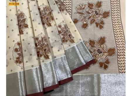Sandal Pure Cotton Printed saree