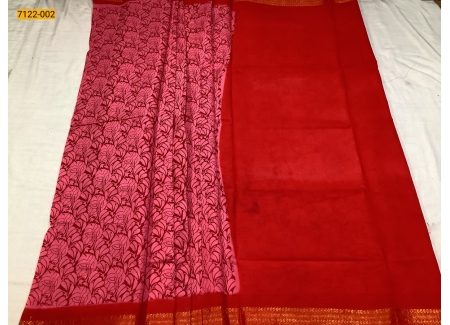 Pink Sungudi Cotton Printed Saree