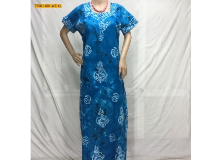 Blue Batik Cotton Printed Nighty - XL