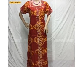 Red Batik Cotton Printed Nighty - XL