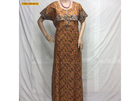 Yellow With Brown Feeding Cotton Printed Nighty - XL