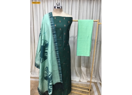 Green Handloom Silk Blend Unstitched Salwar Suit Material