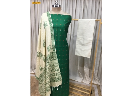 Green Handloom Silk Blend Unstitched Salwar Suit Material