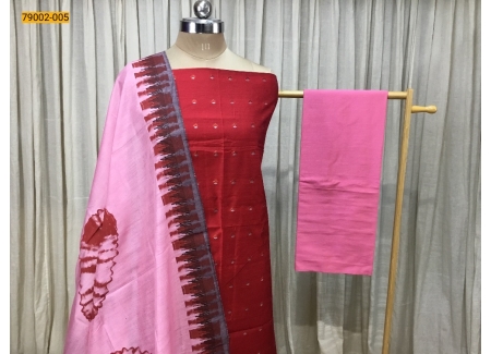 Red Handloom Silk Blend Unstitched Salwar Suit Material