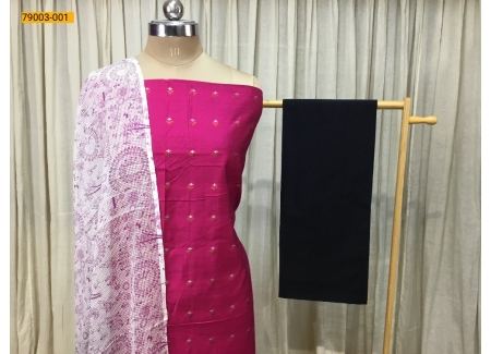 Pink Handloom Silk Blend Unstitched Salwar Suit Material 