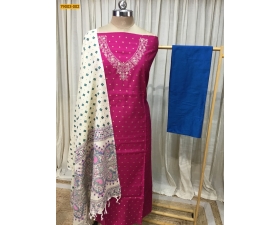 Pink Handloom Silk Blend Unstitched Salwar Suit Material