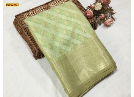 Pastel Green  Semi Organza Kora Silk Saree