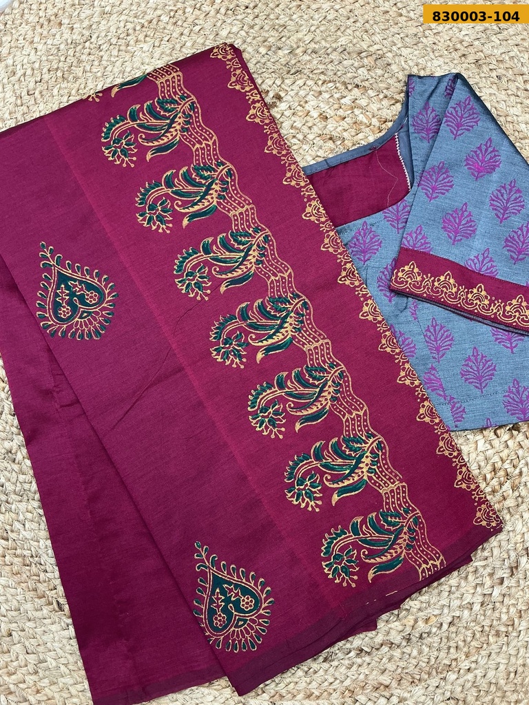 South Mix Cotton Saree with stitched blouse