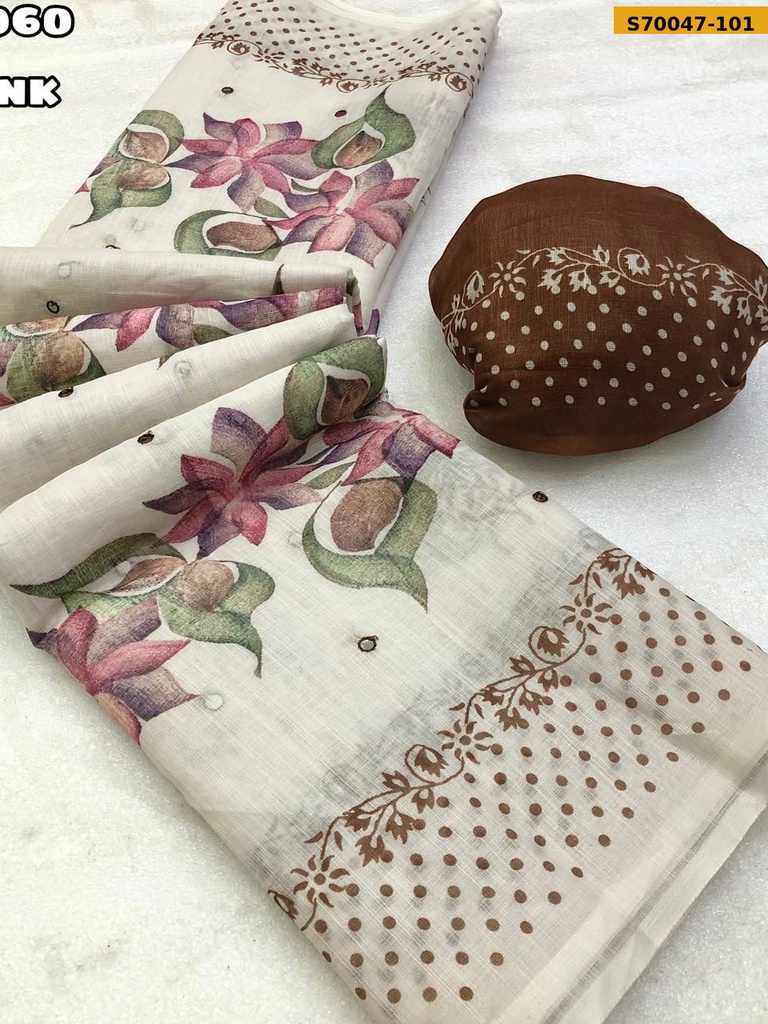 Fancy Soft Linen Brush Printed Saree