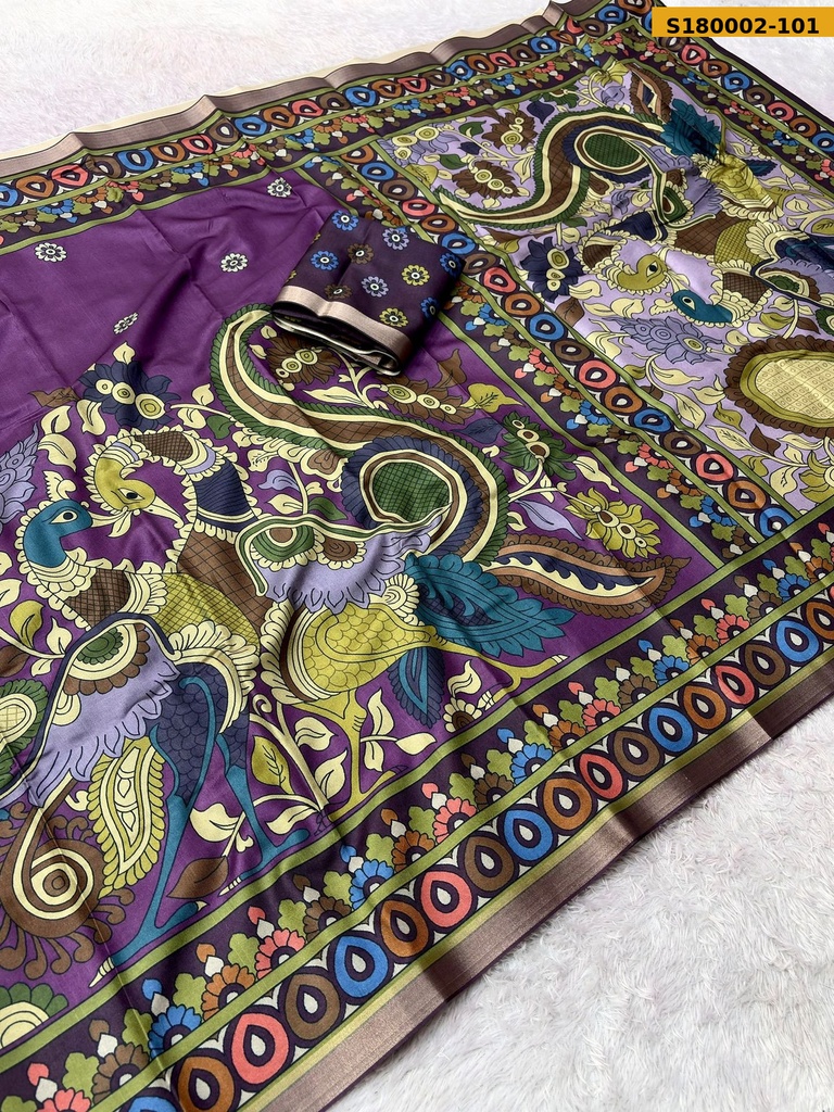 [S180002-101] Fancy Tussar Silk Kalamkari Printed Saree (S180002-101)