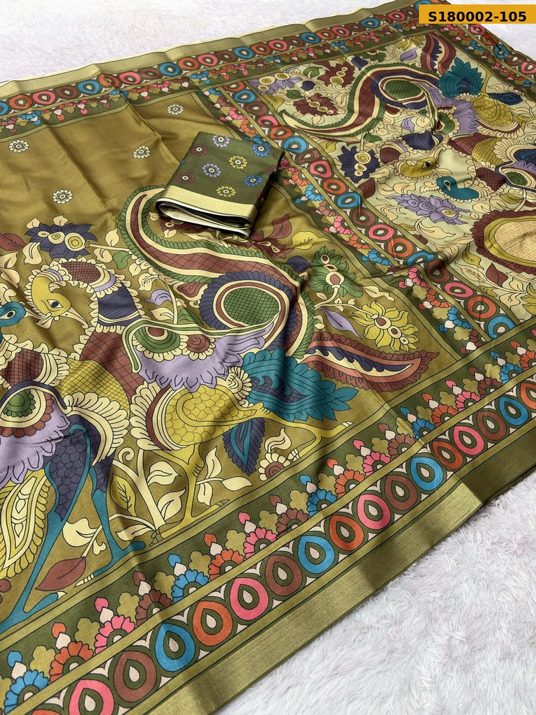 Fancy Tussar Silk Kalamkari Printed Saree