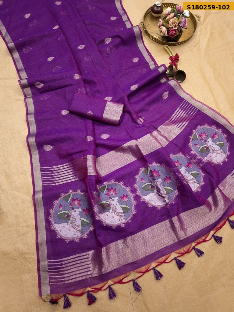 Fancy Soft Linen Silk Saree