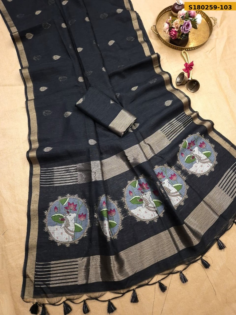 Fancy Soft Linen Silk Saree