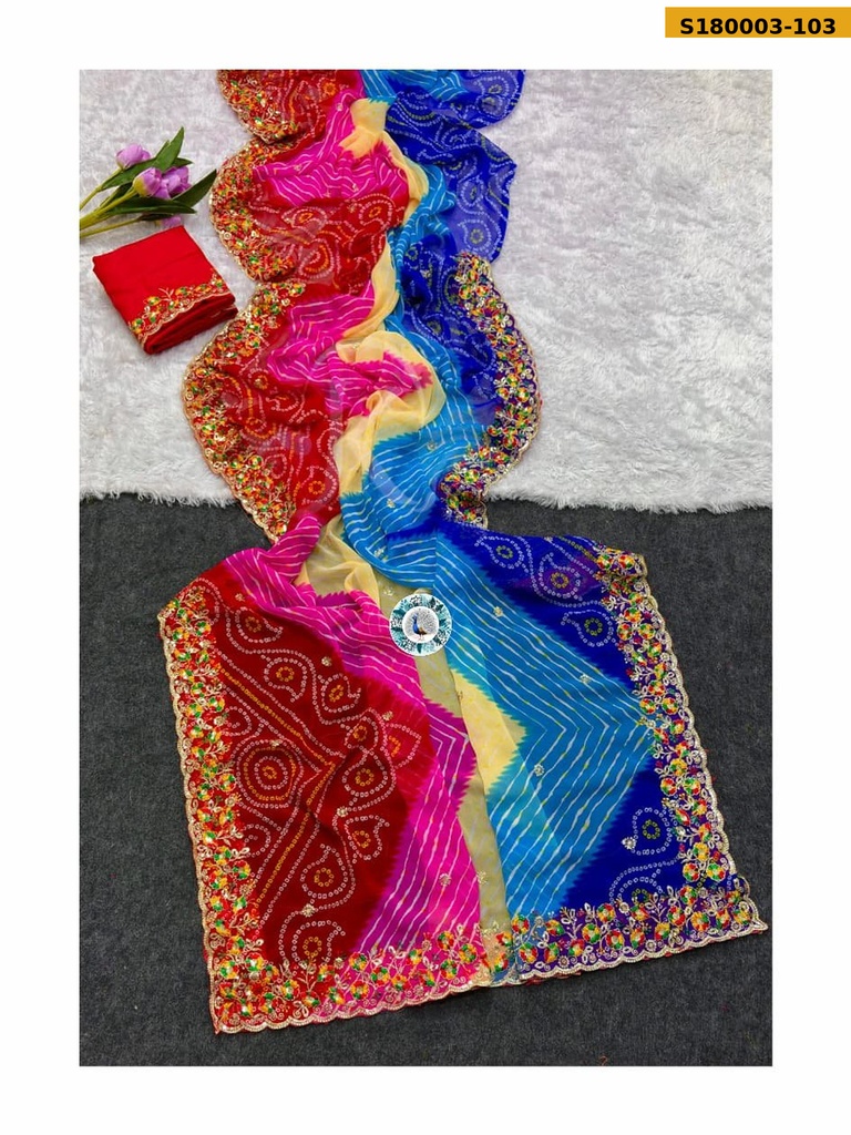 Fancy Georgette Bhandhani Printed Saree