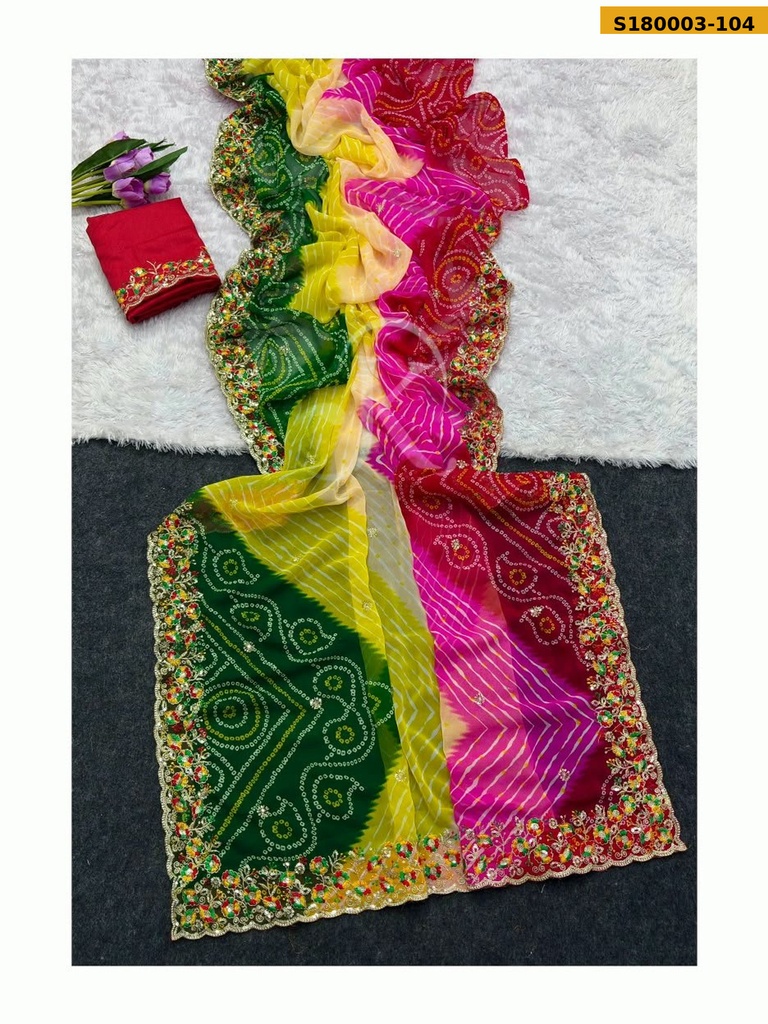 Fancy Georgette Bhandhani Printed Saree