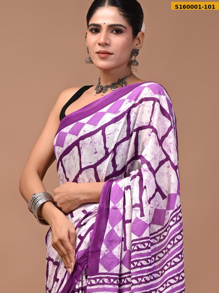 [S160001-101] Fancy Mulmul Cotton Sarees (S160001-101)
