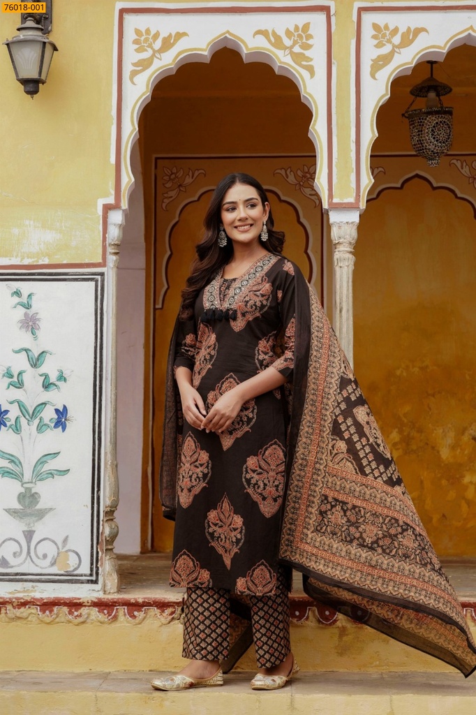 [76018-101-M] Premium Cotton Salwar Stitched Suit (M)